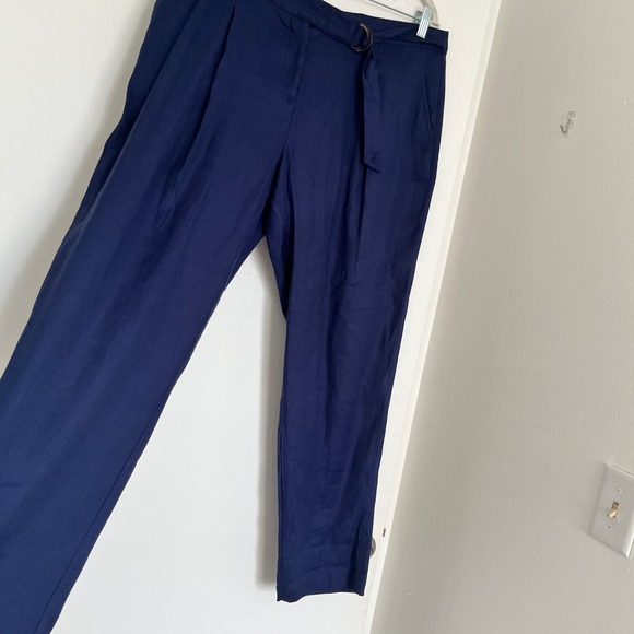 Tommy Bahama Willa Stretch-Linen Pants Navy Blue Trouser Straight Leg 12 Belted - Picture 2 of 12